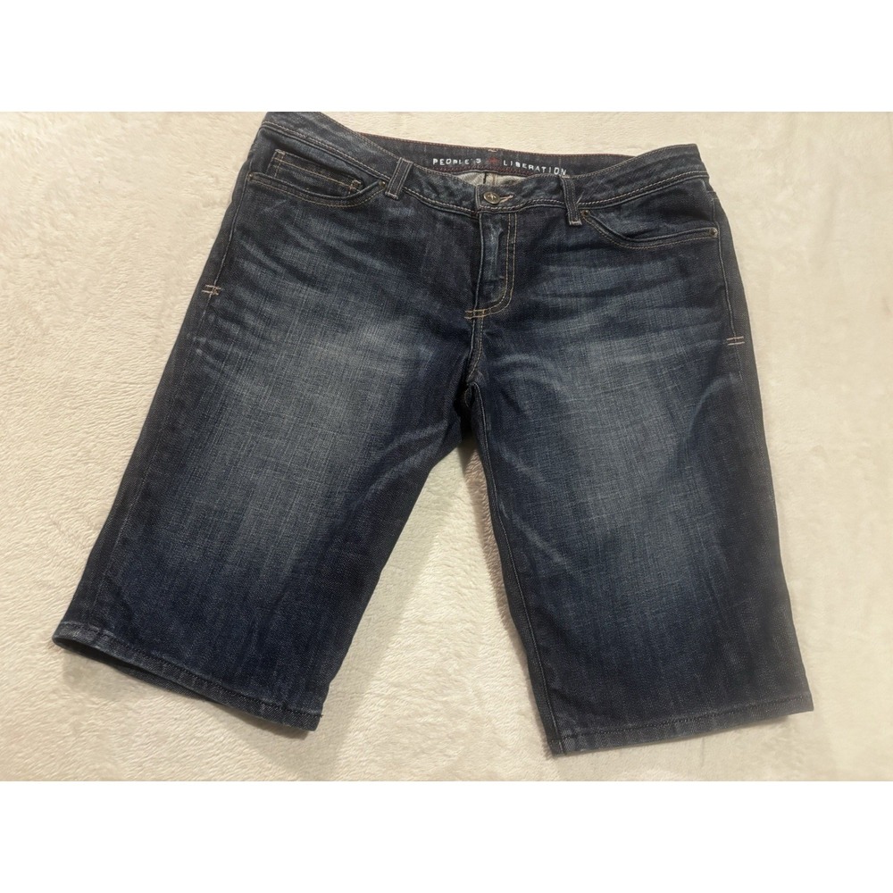 People's Liberation Shorts Women's  32 Blue Star Pockets Bermuda Jean Med Wash